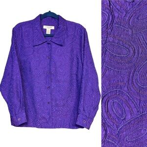 Vintage Purple 3D Textured Artsy Button Up Blouse Top Office Party Women’s 1X